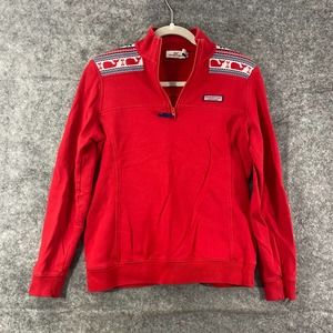 Vineyard Vines Sweatshirt XS Red Fleece Shep 1/4 Zip Long Sleeve Fair Isle